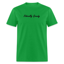 Load image into Gallery viewer, Ethically Greedy Black Font Unisex Classic T-Shirt - bright green
