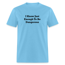 Load image into Gallery viewer, I Know Just Enough To Be Dangerous Black Font Unisex Classic T-Shirt - aquatic blue
