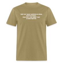 Load image into Gallery viewer, What Happens In Vegas Nine Months Later White Font Unisex Classic T-Shirt - khaki
