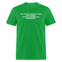Load image into Gallery viewer, What Happens In Vegas Nine Months Later White Font Unisex Classic T-Shirt - bright green
